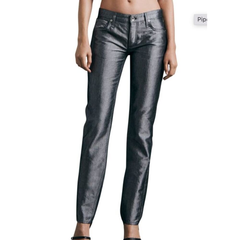 Rag & Bone Piper Shimmer Metallic Low-Rise Jeans | Sz 24 Siver Grey NWT